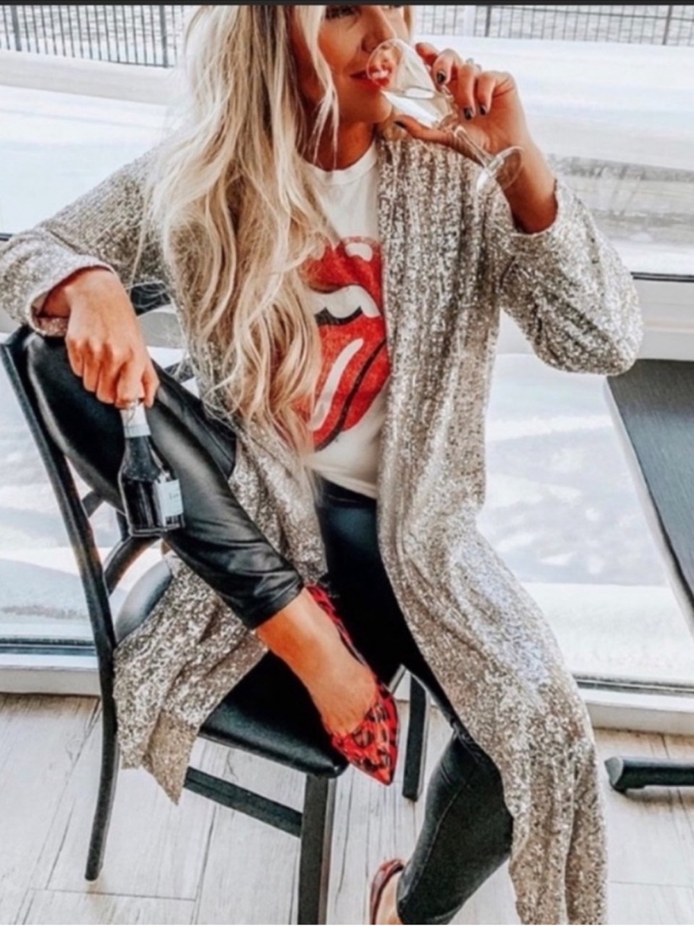 Rose Gold Sequin Open Cardigan Sweater - Women's Sparkle Layer